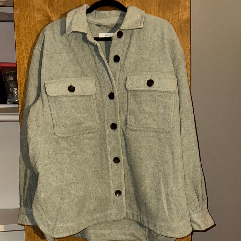 Light Green Button-Up Shirt Jacket